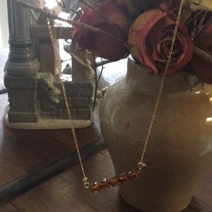 14 k  amber gold glass beads necklace